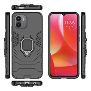 Husa COMANDO Armor Ring compatibila cu Xiaomi Redmi A1 Plus / A1 +, Tactical Defense Protect, Hybrid Antishock, Placuta metalica integrata pentru prindere suport auto, Inel rotativ 360 grade, PVC si PC, Negru