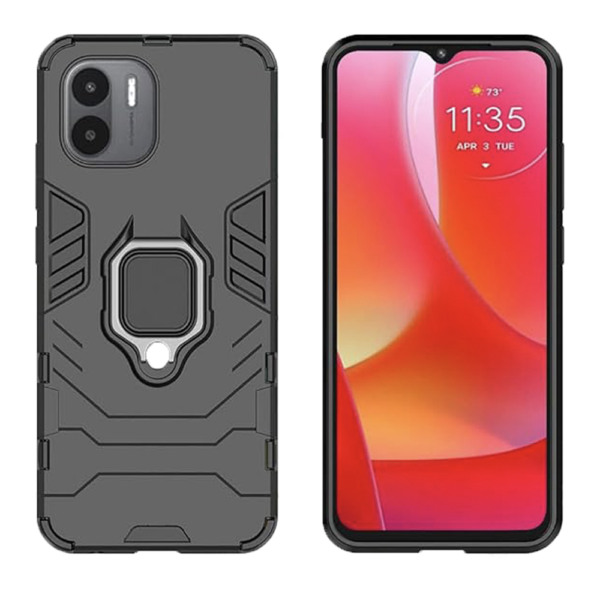 Husa COMANDO Armor Ring compatibila cu Xiaomi Redmi A2, Tactical Defense Protect, Hybrid Antishock, Placuta metalica integrata pentru prindere suport auto, Inel rotativ 360 grade, PVC si PC, Negru