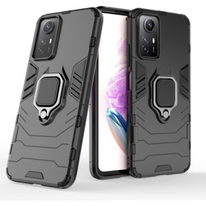 Husa COMANDO Armor Ring compatibila cu Xiaomi Redmi Note 12S, Tactical Defense Protect, Hybrid Antishock, Placuta metalica integrata pentru prindere suport auto, Inel rotativ 360 grade, PVC si PC, Negru