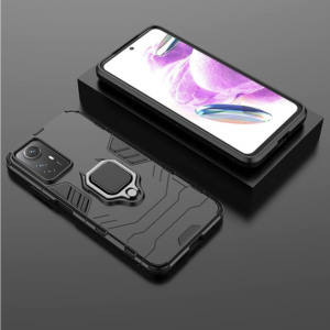 Husa COMANDO Armor Ring compatibila cu Xiaomi Redmi Note 12S, Tactical Defense Protect, Hybrid Antishock, Placuta metalica integrata pentru prindere suport auto, Inel rotativ 360 grade, PVC si PC, Negru