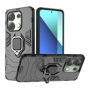 Husa COMANDO Armor Ring compatibila cu Xiaomi Redmi Note 13 4G, Tactical Defense Protect, Hybrid Antishock, Placuta metalica integrata pentru prindere suport auto, Inel rotativ 360 grade, PVC si PC, Negru