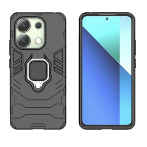 Husa COMANDO Armor Ring compatibila cu Xiaomi Redmi Note 13 4G, Tactical Defense Protect, Hybrid Antishock, Placuta metalica integrata pentru prindere suport auto, Inel rotativ 360 grade, PVC si PC, Negru