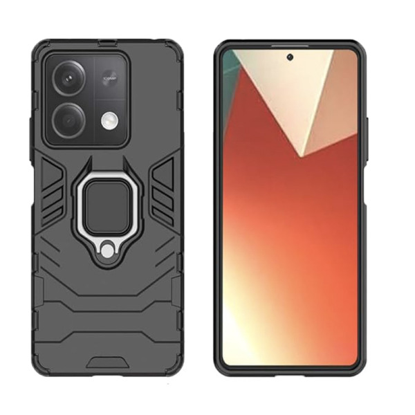 Husa COMANDO Armor Ring compatibila cu Xiaomi Redmi Note 13 5G, Tactical Defense Protect, Hybrid Antishock, Placuta metalica integrata pentru prindere suport auto, Inel rotativ 360 grade, PVC si PC, Negru