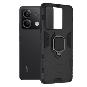 Husa COMANDO Armor Ring compatibila cu Xiaomi Redmi Note 13 5G, Tactical Defense Protect, Hybrid Antishock, Placuta metalica integrata pentru prindere suport auto, Inel rotativ 360 grade, PVC si PC, Negru