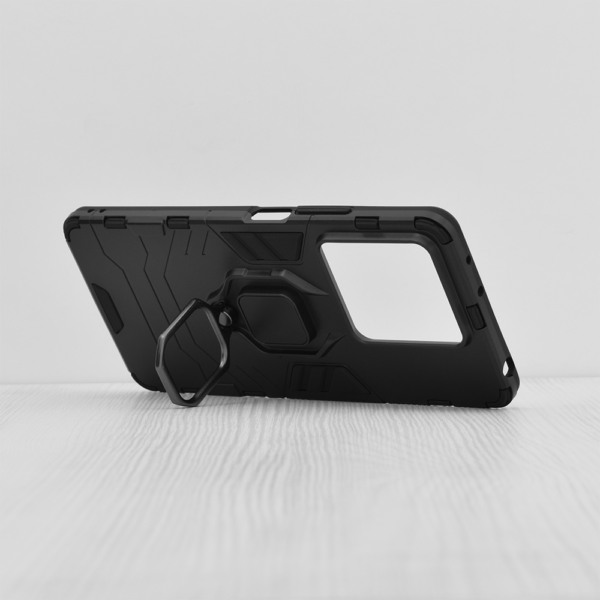 Husa COMANDO Armor Ring compatibila cu Xiaomi Redmi Note 13 5G, Tactical Defense Protect, Hybrid Antishock, Placuta metalica integrata pentru prindere suport auto, Inel rotativ 360 grade, PVC si PC, Negru