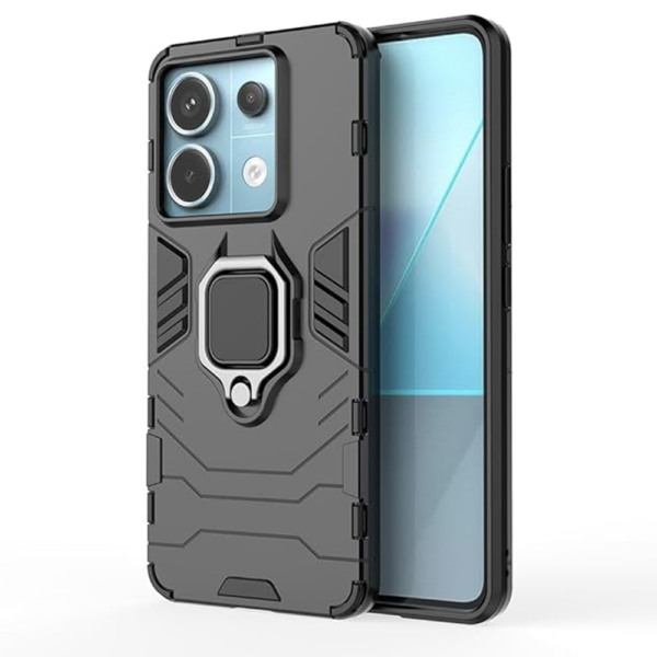 Husa COMANDO Armor Ring compatibila cu Xiaomi Redmi Note 13 Pro 5G / Poco X6, Tactical Defense Protect, Hybrid Antishock, Placuta metalica integrata pentru prindere suport auto, Inel rotativ 360 grade, PVC si PC, Negru