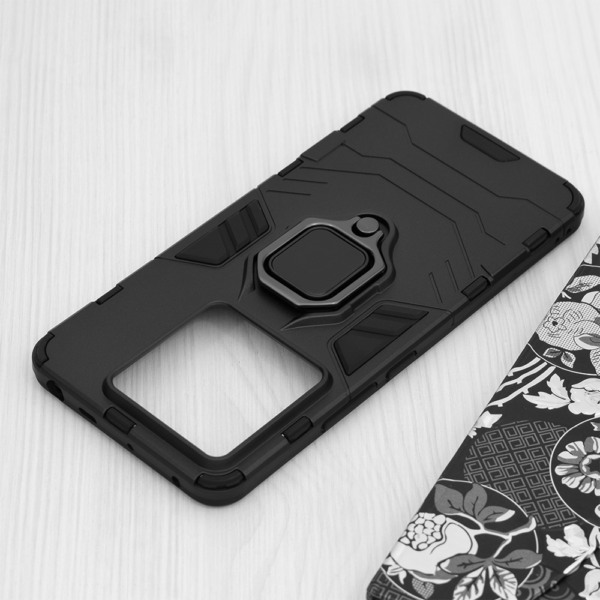 Husa COMANDO Armor Ring compatibila cu Xiaomi Redmi Note 13 Pro 5G / Poco X6, Tactical Defense Protect, Hybrid Antishock, Placuta metalica integrata pentru prindere suport auto, Inel rotativ 360 grade, PVC si PC, Negru