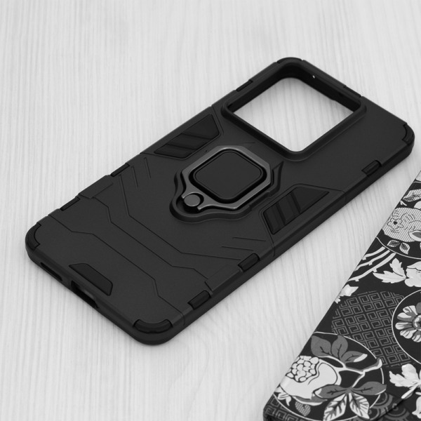 Husa COMANDO Armor Ring compatibila cu Xiaomi Redmi Note 13 Pro 5G / Poco X6, Tactical Defense Protect, Hybrid Antishock, Placuta metalica integrata pentru prindere suport auto, Inel rotativ 360 grade, PVC si PC, Negru