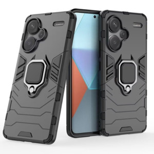 Husa COMANDO Armor Ring compatibila cu Xiaomi Redmi Note 13 Pro Plus / Note 13 Pro + 5G, Tactical Defense Protect, Hybrid Antishock, Placuta metalica integrata pentru prindere suport auto, Inel rotativ 360 grade, PVC si PC, Negru