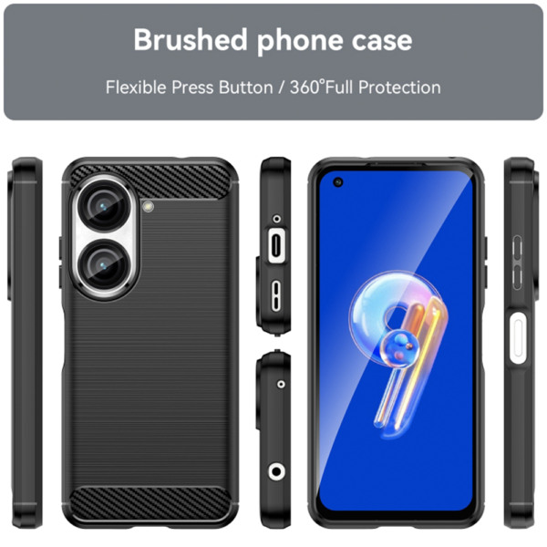 Husa Supreme Carbon compatibila cu Asus Zenfone 10, Protectie precisa, Design canelat, Margini ranforsate, Anti-amprente, Negru