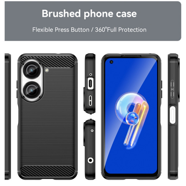 Husa Supreme Carbon compatibila cu Asus Zenfone 9, Protectie precisa, Design canelat, Margini ranforsate, Anti-amprente, Negru