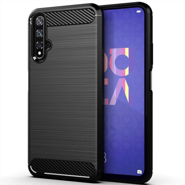 Husa Supreme Carbon compatibila cu Huawei Nova 5T, Protectie precisa, Design canelat, Margini ranforsate, Anti-amprente, Negru