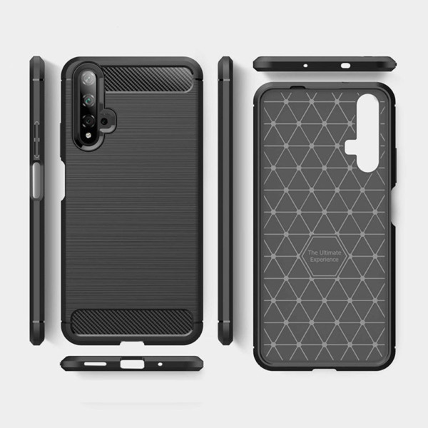 Husa Supreme Carbon compatibila cu Huawei Nova 5T, Protectie precisa, Design canelat, Margini ranforsate, Anti-amprente, Negru