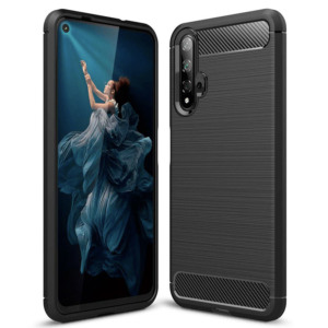 Husa Supreme Carbon compatibila cu Huawei Nova 5T, Protectie precisa, Design canelat, Margini ranforsate, Anti-amprente, Negru