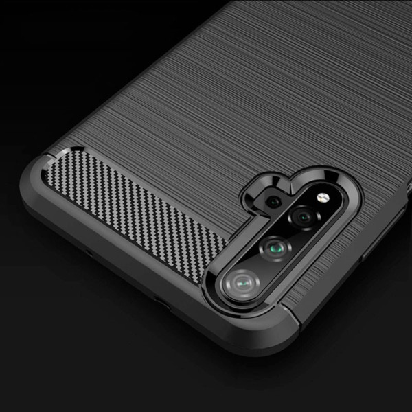 Husa Supreme Carbon compatibila cu Huawei Nova 5T, Protectie precisa, Design canelat, Margini ranforsate, Anti-amprente, Negru