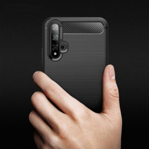 Husa Supreme Carbon compatibila cu Huawei Nova 5T, Protectie precisa, Design canelat, Margini ranforsate, Anti-amprente, Negru