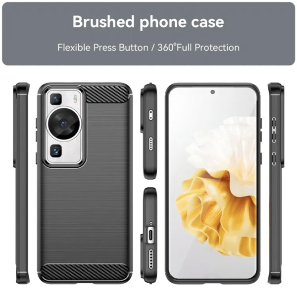 Husa Supreme Carbon compatibila cu Huawei P60 Pro, Protectie precisa, Design canelat, Margini ranforsate, Anti-amprente, Negru