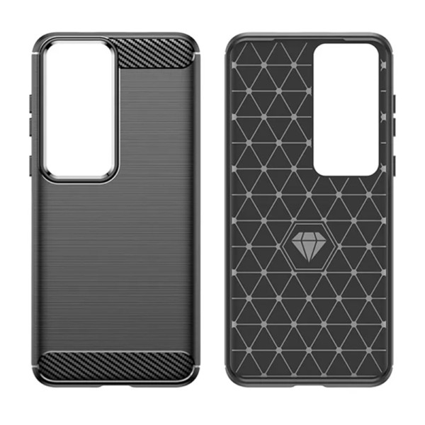 Husa Supreme Carbon compatibila cu Huawei P60 Pro, Protectie precisa, Design canelat, Margini ranforsate, Anti-amprente, Negru