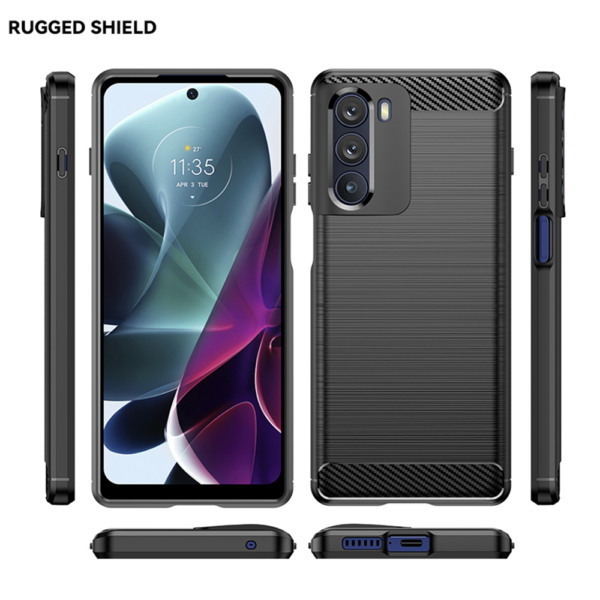 Husa Supreme Carbon compatibila cu Motorola Moto G200 5G, Protectie precisa, Design canelat, Margini ranforsate, Anti-amprente, Negru