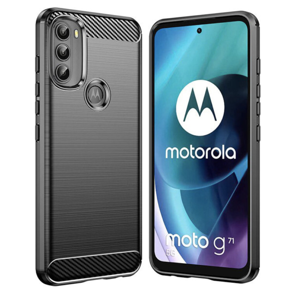 Husa Supreme Carbon compatibila cu Motorola Moto G71, Protectie precisa, Design canelat, Margini ranforsate, Anti-amprente, Negru