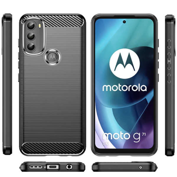 Husa Supreme Carbon compatibila cu Motorola Moto G71, Protectie precisa, Design canelat, Margini ranforsate, Anti-amprente, Negru