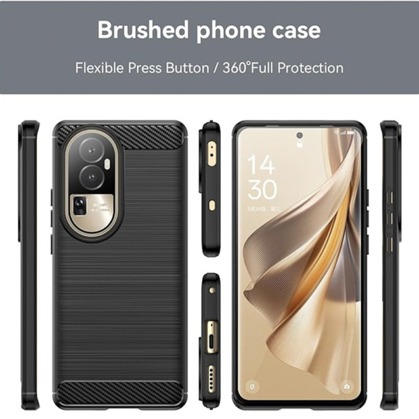 Husa Supreme Carbon compatibila cu Oppo Reno10 Pro Plus / Reno 10 Pro +, Protectie precisa, Design canelat, Margini ranforsate, Anti-amprente, Negru