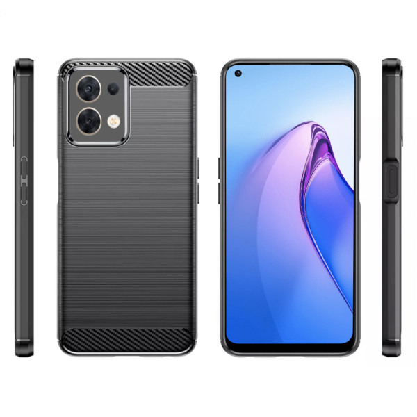 Husa Supreme Carbon compatibila cu Oppo Reno 8 5G, Protectie precisa, Design canelat, Margini ranforsate, Anti-amprente, Negru