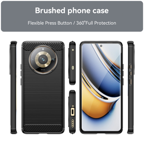 Husa Supreme Carbon compatibila cu Realme 11 Pro Plus / 11 Pro +, Protectie precisa, Design canelat, Margini ranforsate, Anti-amprente, Negru