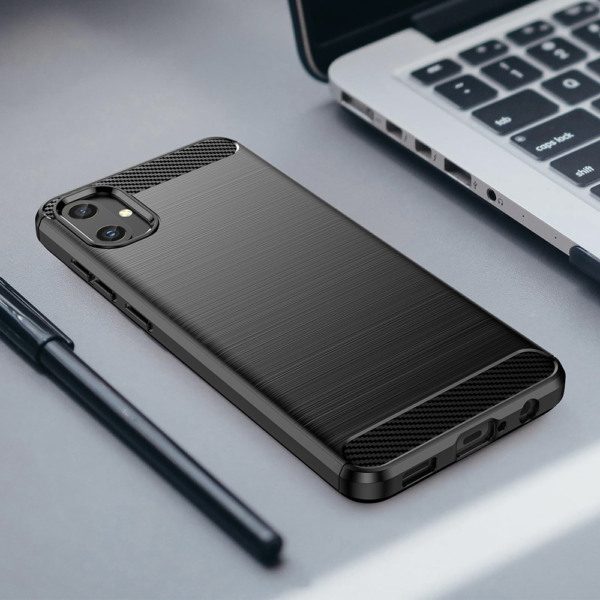 Husa Supreme Carbon compatibila cu Samsung Galaxy A05, Protectie precisa, Design canelat, Margini ranforsate, Anti-amprente, Negru