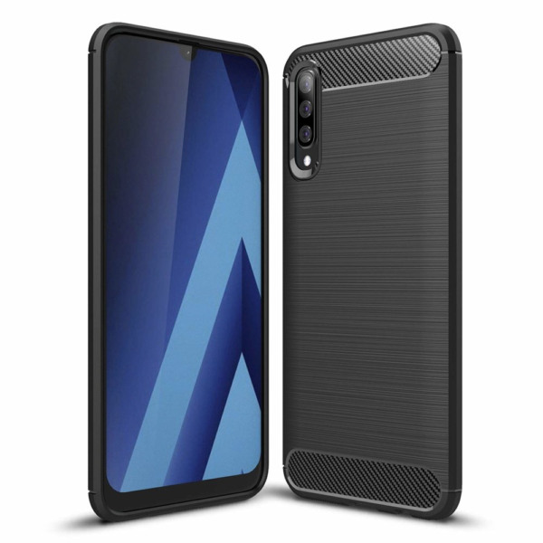 Husa Supreme Carbon compatibila cu Samsung Galaxy A30s, Protectie precisa, Design canelat, Margini ranforsate, Anti-amprente, Negru