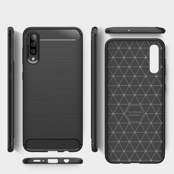 Husa Supreme Carbon compatibila cu Samsung Galaxy A30s, Protectie precisa, Design canelat, Margini ranforsate, Anti-amprente, Negru