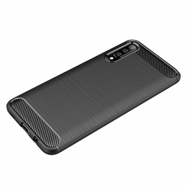 Husa Supreme Carbon compatibila cu Samsung Galaxy A30s, Protectie precisa, Design canelat, Margini ranforsate, Anti-amprente, Negru