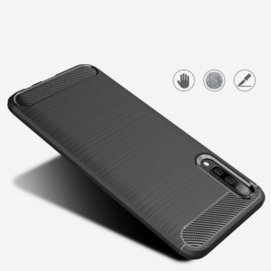 Husa Supreme Carbon compatibila cu Samsung Galaxy A30s, Protectie precisa, Design canelat, Margini ranforsate, Anti-amprente, Negru