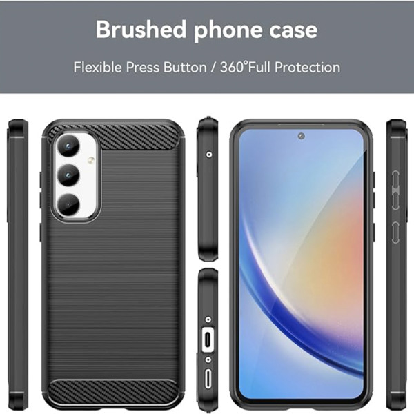 Husa Supreme Carbon compatibila cu Samsung Galaxy A35 5G, Protectie precisa, Design canelat, Margini ranforsate, Anti-amprente, Negru