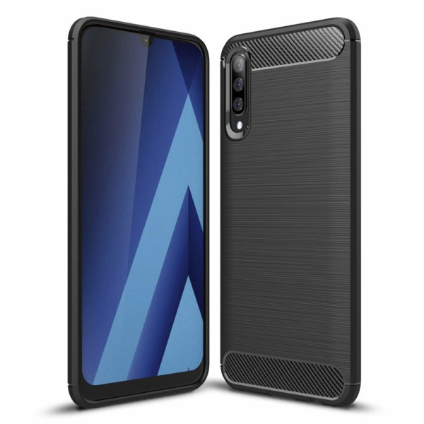 Husa Supreme Carbon compatibila cu Samsung Galaxy A70, Protectie precisa, Design canelat, Margini ranforsate, Anti-amprente, Negru