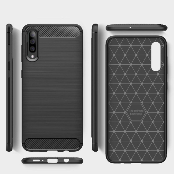 Husa Supreme Carbon compatibila cu Samsung Galaxy A70, Protectie precisa, Design canelat, Margini ranforsate, Anti-amprente, Negru