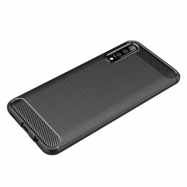 Husa Supreme Carbon compatibila cu Samsung Galaxy A70, Protectie precisa, Design canelat, Margini ranforsate, Anti-amprente, Negru