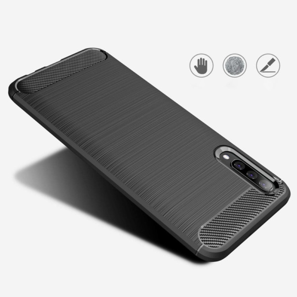 Husa Supreme Carbon compatibila cu Samsung Galaxy A70, Protectie precisa, Design canelat, Margini ranforsate, Anti-amprente, Negru