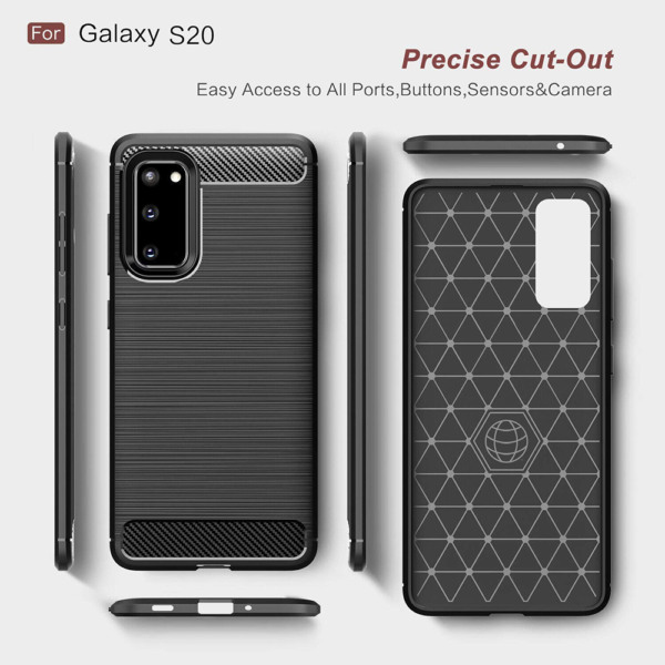 Husa Supreme Carbon compatibila cu Samsung Galaxy S20, Protectie precisa, Design canelat, Margini ranforsate, Anti-amprente, Negru