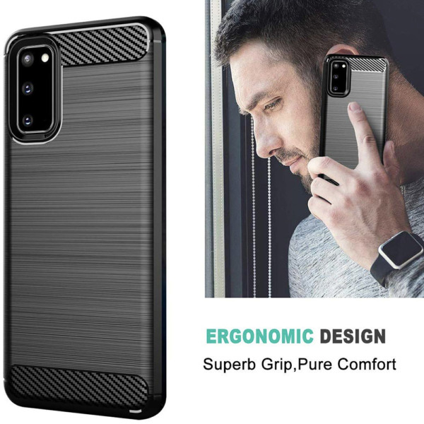 Husa Supreme Carbon compatibila cu Samsung Galaxy S20, Protectie precisa, Design canelat, Margini ranforsate, Anti-amprente, Negru