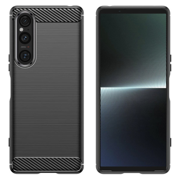 Husa Supreme Carbon compatibila cu Sony Xperia 1 V, Protectie precisa, Design canelat, Margini ranforsate, Anti-amprente, Negru