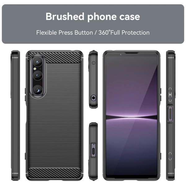 Husa Supreme Carbon compatibila cu Sony Xperia 1 V, Protectie precisa, Design canelat, Margini ranforsate, Anti-amprente, Negru