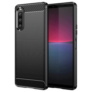 Husa Supreme Carbon compatibila cu Sony Xperia 10 V, Protectie precisa, Design canelat, Margini ranforsate, Anti-amprente, Negru