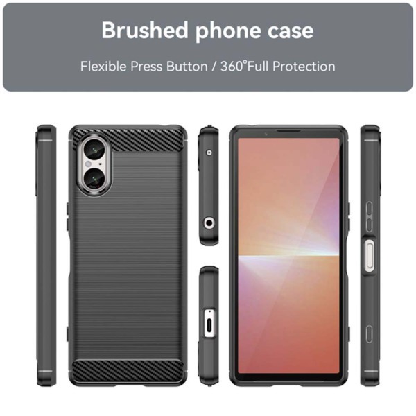 Husa Supreme Carbon compatibila cu Sony Xperia 5 V, Protectie precisa, Design canelat, Margini ranforsate, Anti-amprente, Negru