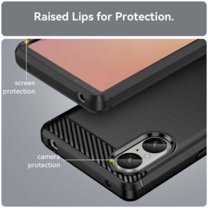 Husa Supreme Carbon compatibila cu Sony Xperia 5 V, Protectie precisa, Design canelat, Margini ranforsate, Anti-amprente, Negru