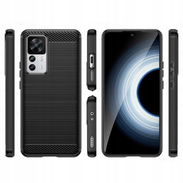 Husa Supreme Carbon compatibila cu Xiaomi 12T Pro, Protectie precisa, Design canelat, Margini ranforsate, Anti-amprente, Negru