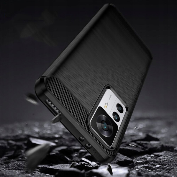 Husa Supreme Carbon compatibila cu Xiaomi 12T Pro, Protectie precisa, Design canelat, Margini ranforsate, Anti-amprente, Negru