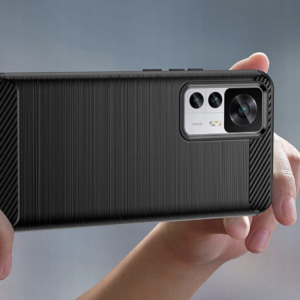 Husa Supreme Carbon compatibila cu Xiaomi 12T Pro, Protectie precisa, Design canelat, Margini ranforsate, Anti-amprente, Negru