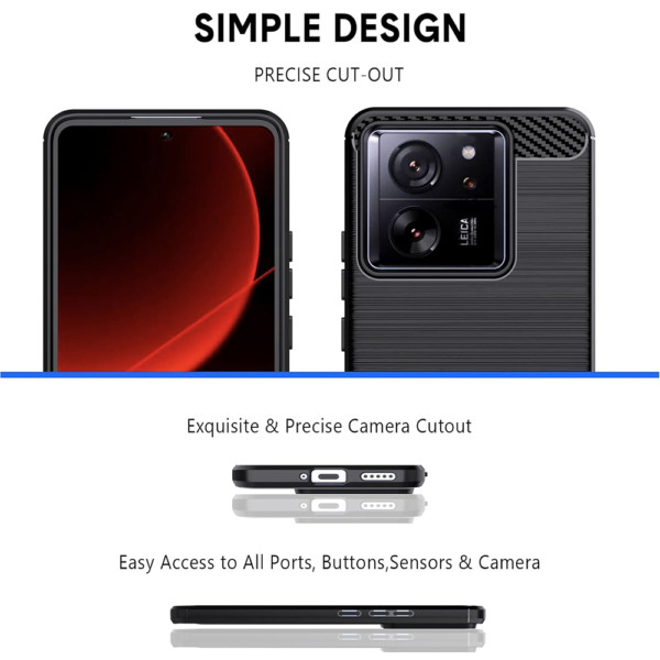 Husa Supreme Carbon compatibila cu Xiaomi 13T / 13T Pro, Protectie precisa, Design canelat, Margini ranforsate, Anti-amprente, Negru