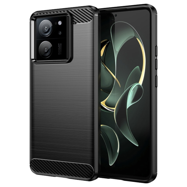 Husa Supreme Carbon compatibila cu Xiaomi 13T / 13T Pro, Protectie precisa, Design canelat, Margini ranforsate, Anti-amprente, Negru